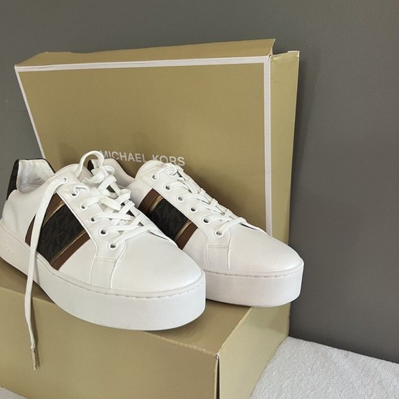 BRAND NEW MICHAEL KORS POPPY STRIPE SNEAKERS SHOES SIZE 9.5 - Picture 2 of 3